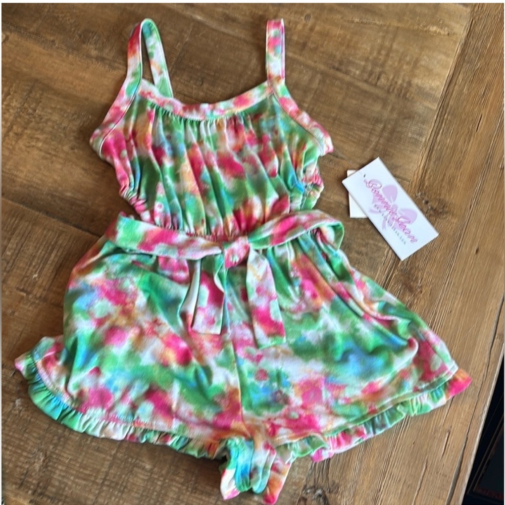 NWT Bonnie Jean Tie Dye Romper. Sun Suit | Comfy Knit | Mottled Girl's Sz. 5